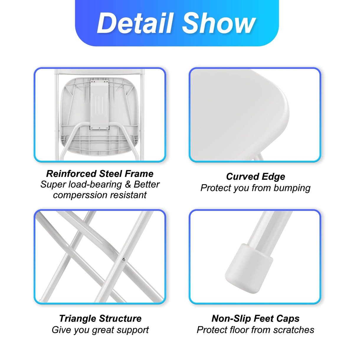 6 Pack White Plastic Folding Chair with Steel Frame K525