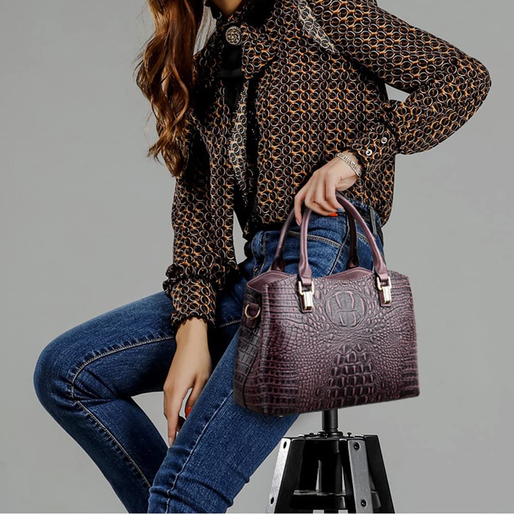 Crocodile Leather Satchel Handbag with Shoulder Strap Q597716