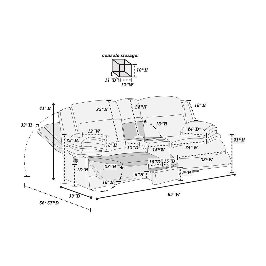 Light Gray Corduroy Manual Motion Loveseat N748