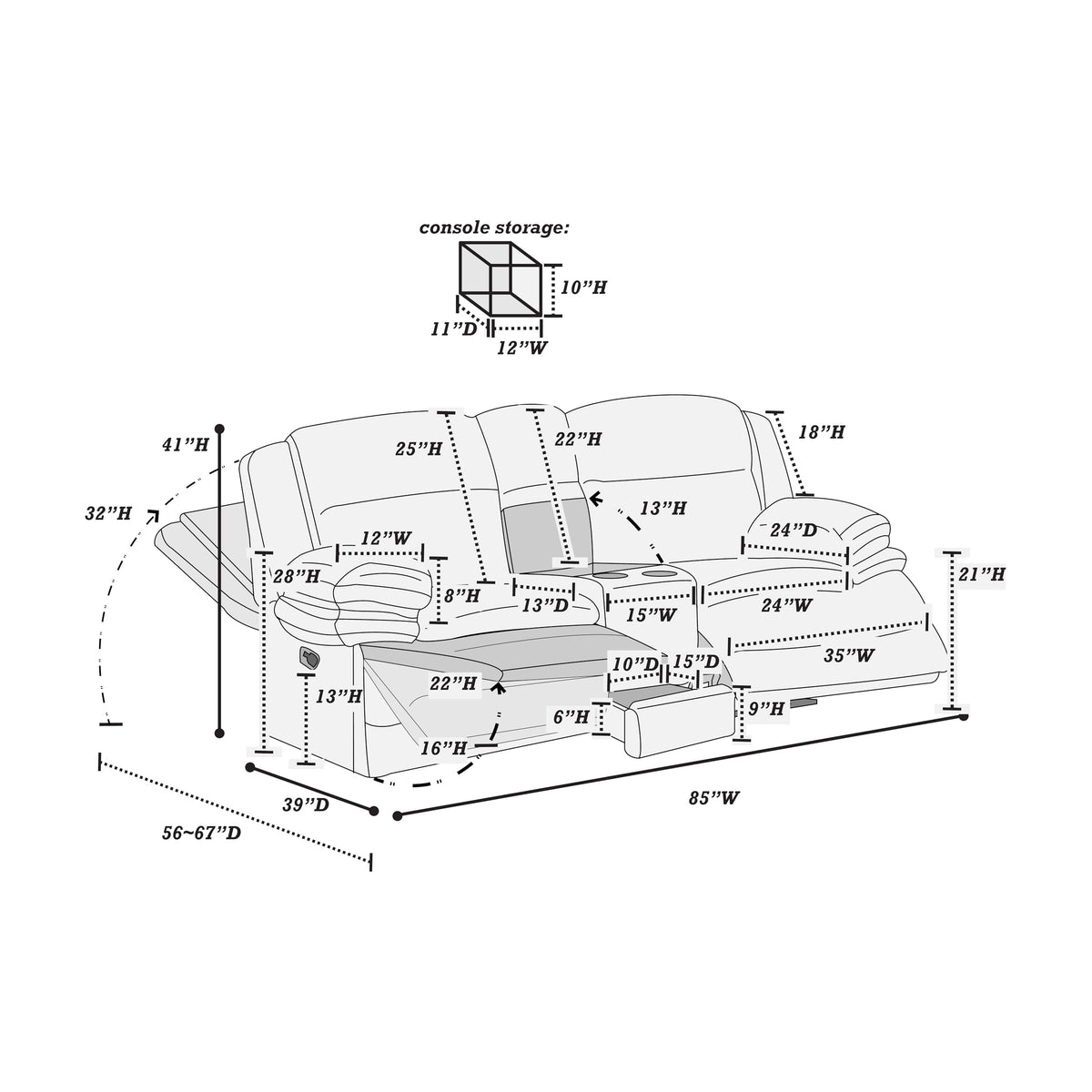 Light Gray Corduroy Manual Motion Loveseat N748