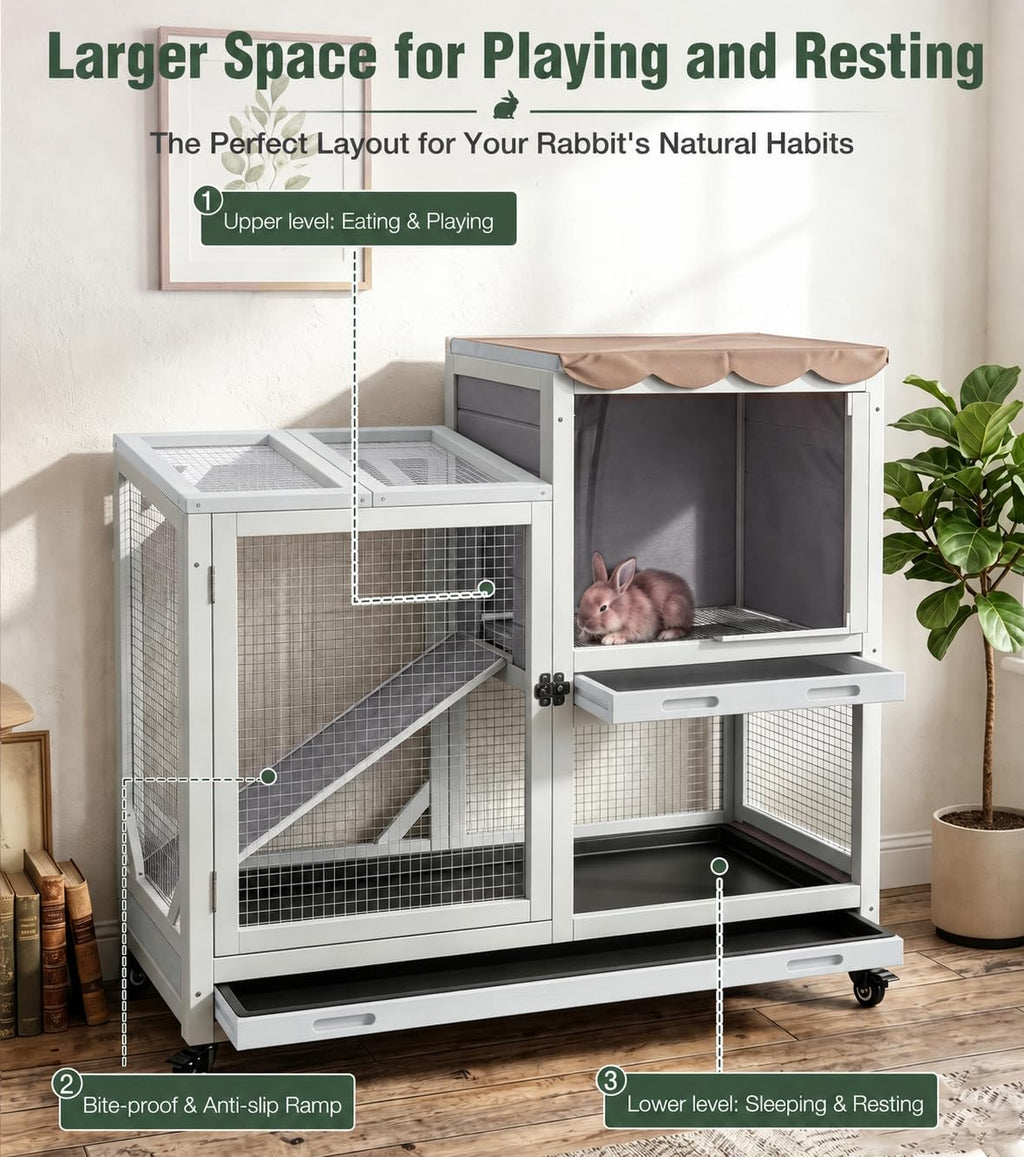 Wooden Rabbit Cage on Wheels with Ramp R371