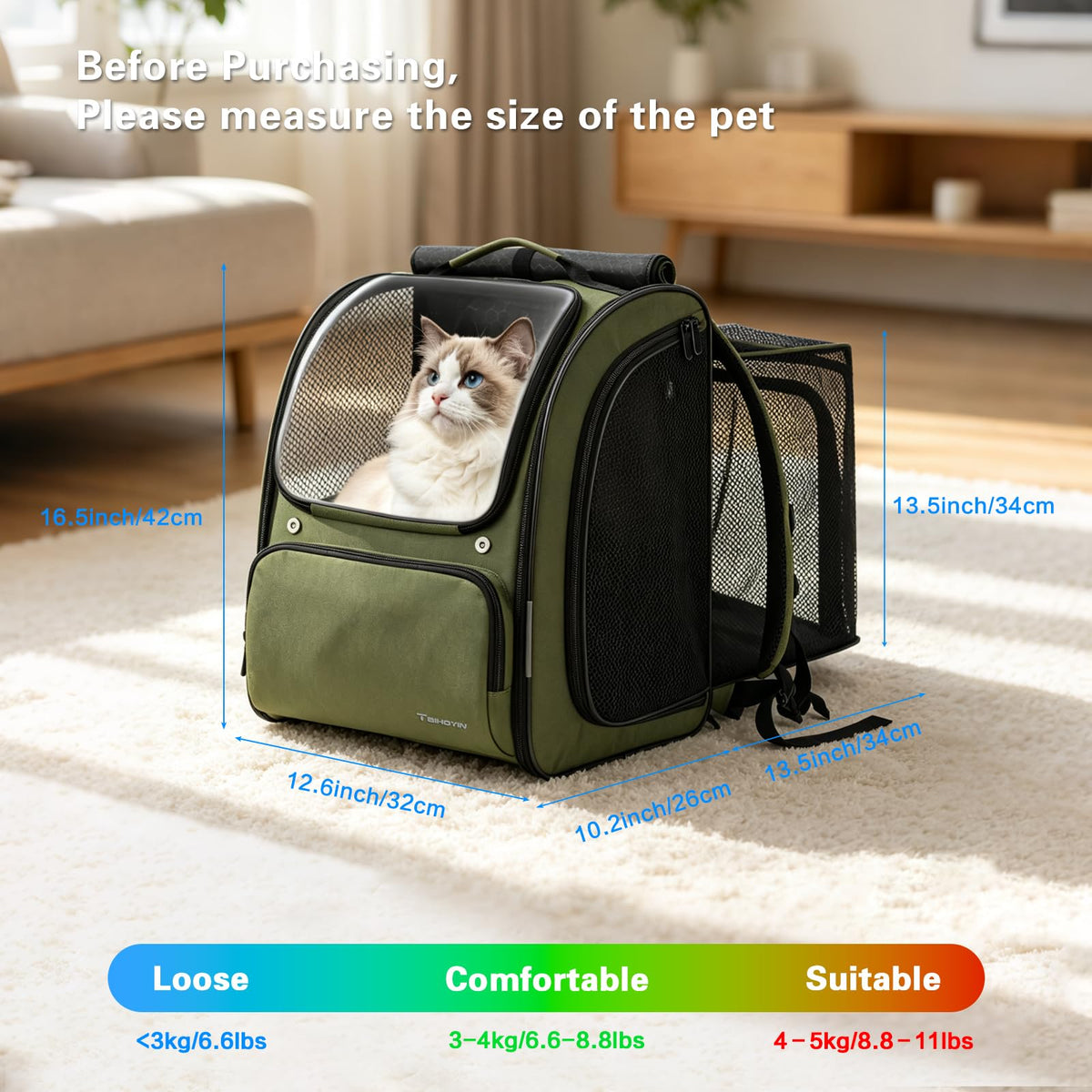 Green Expandable Cat Backpack Carrier X9379