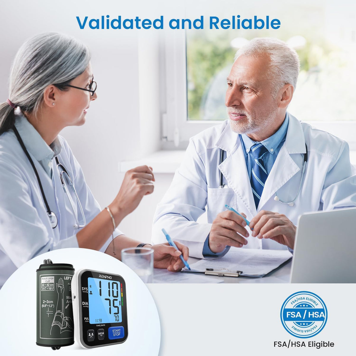 Smart Blood Pressure Monitor with Wide Cuff D954