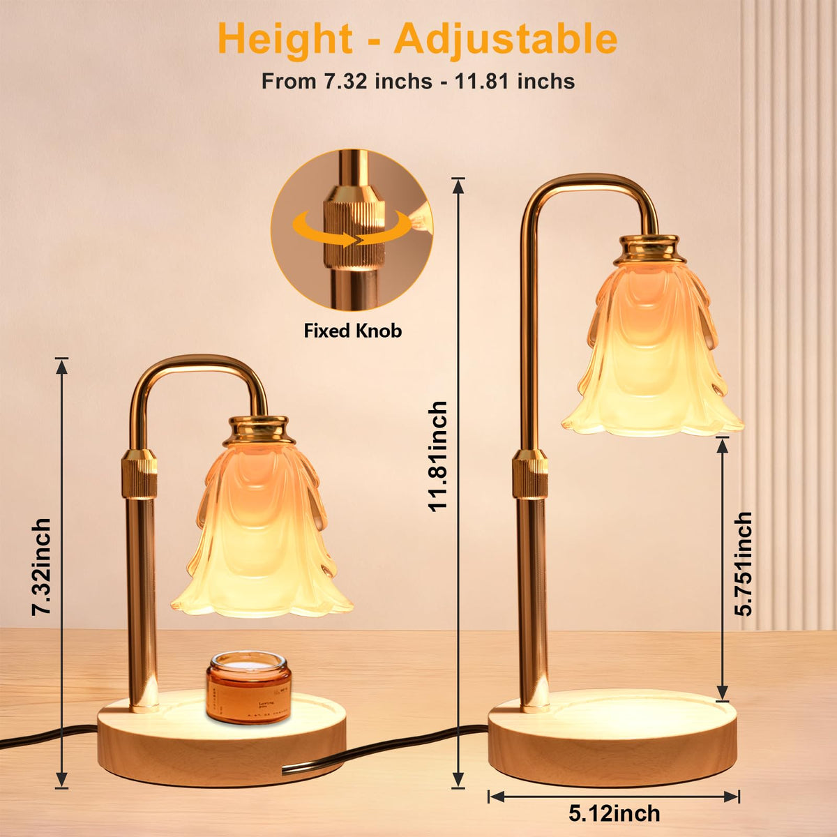 Adjustable Height Candle Warmer Lamp with Timer and Dimmer K815042