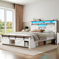 White and Walnut Full Size Storage Bed Frame Q148