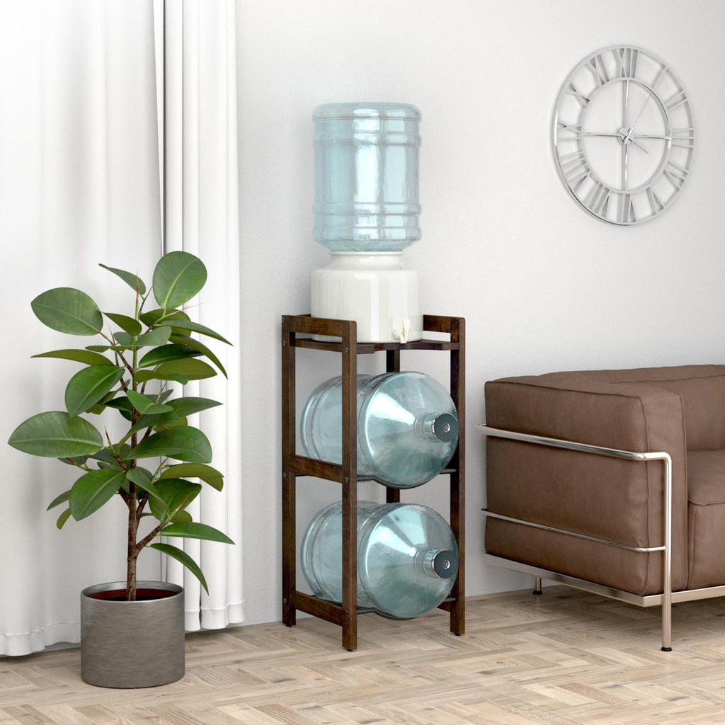 5 Gallon Water Jug Holder with Top Shelves, 3-Tiers Solid Wood Water Dispenser Stand Y76072