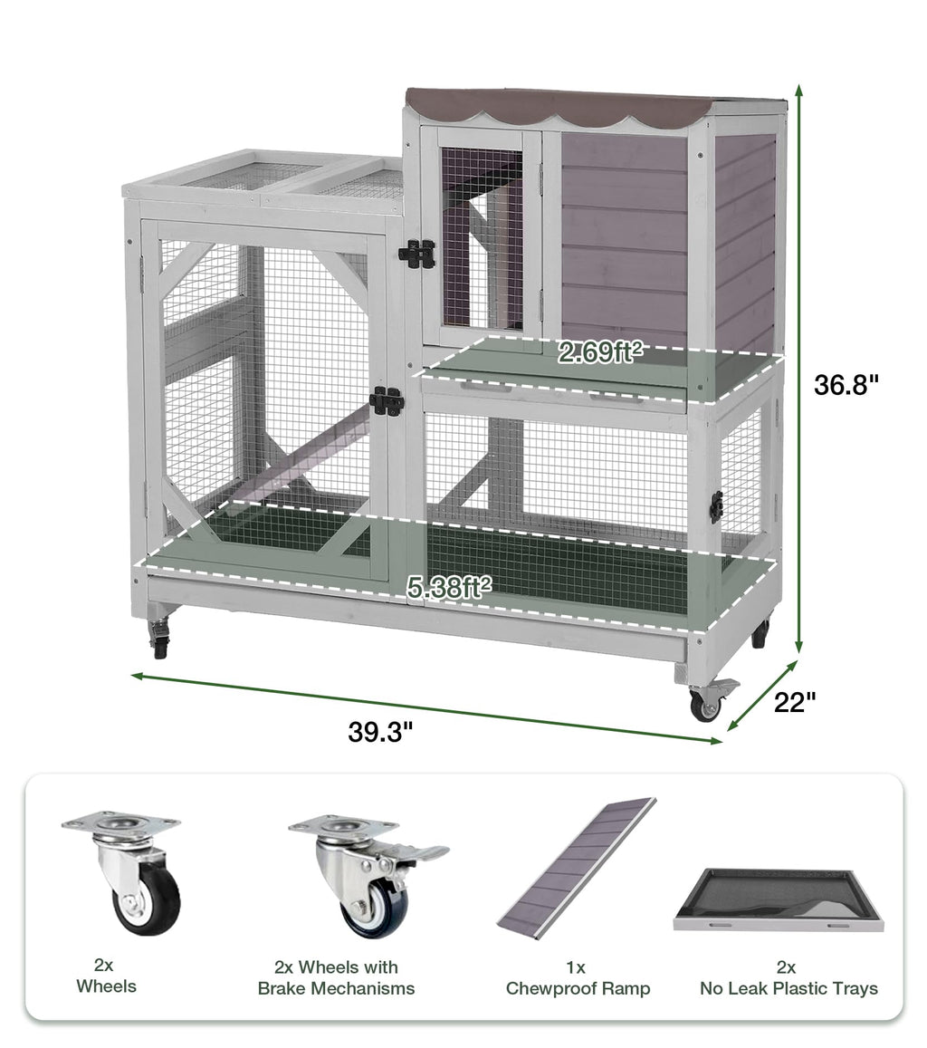 Wooden Rabbit Cage on Wheels with Ramp R371