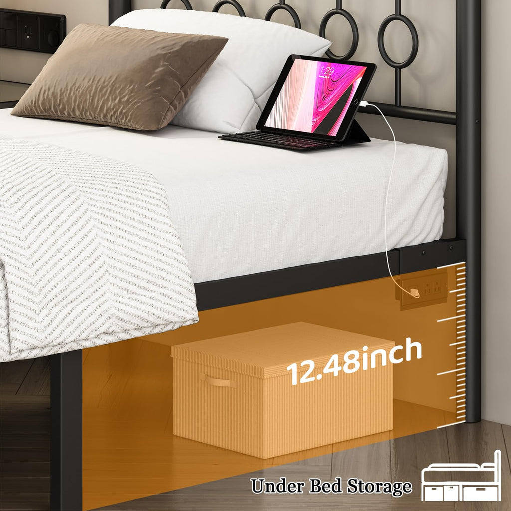 Black Twin Metal Platform Bed Frame with Headboard D3500