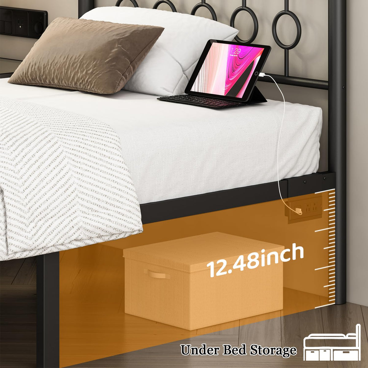 Black Twin Metal Platform Bed Frame with Headboard D3500