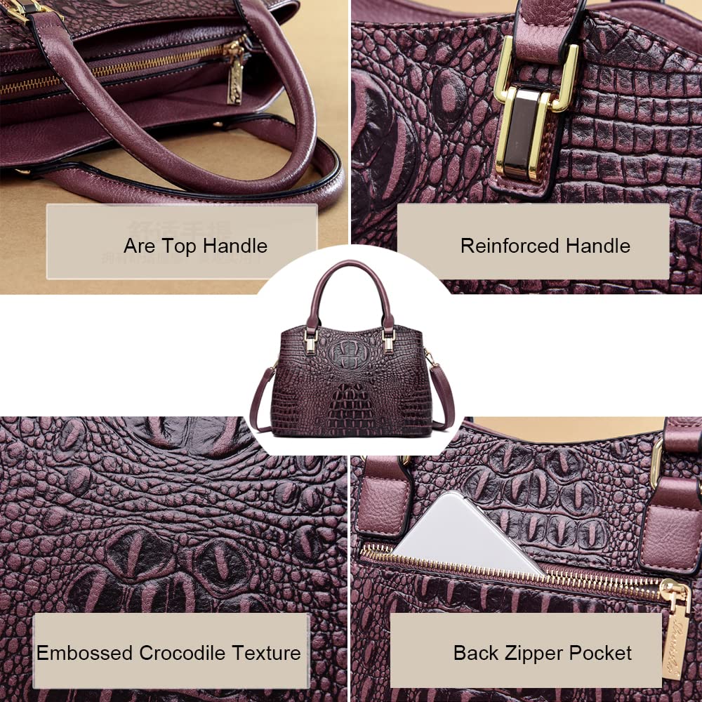 Crocodile Leather Satchel Handbag with Shoulder Strap Q597716