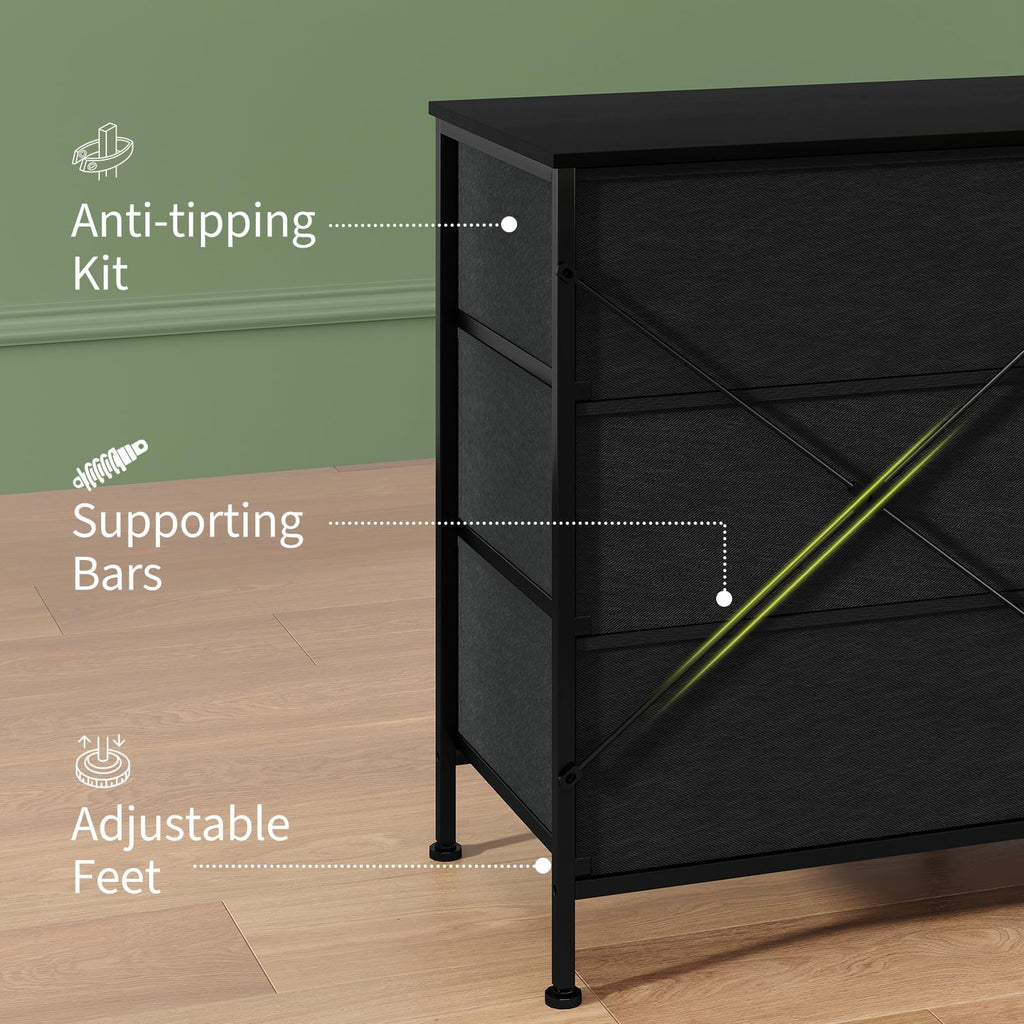 Black 8 Drawer TV Stand Dresser with Steel Frame K560