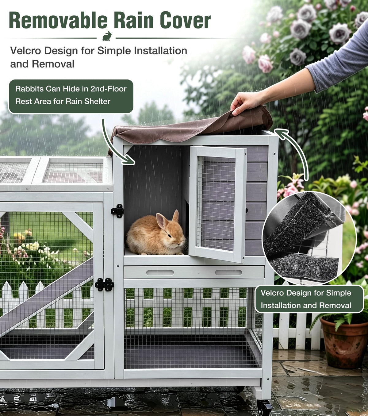 Wooden Rabbit Cage on Wheels with Ramp R371