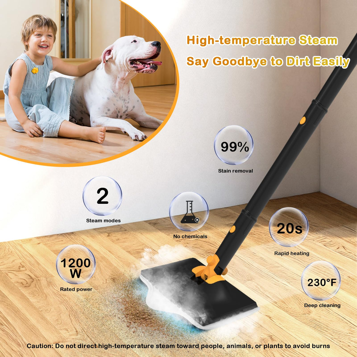 Steam Mop with 23FT Cord, 12OZ Removable Tank F358