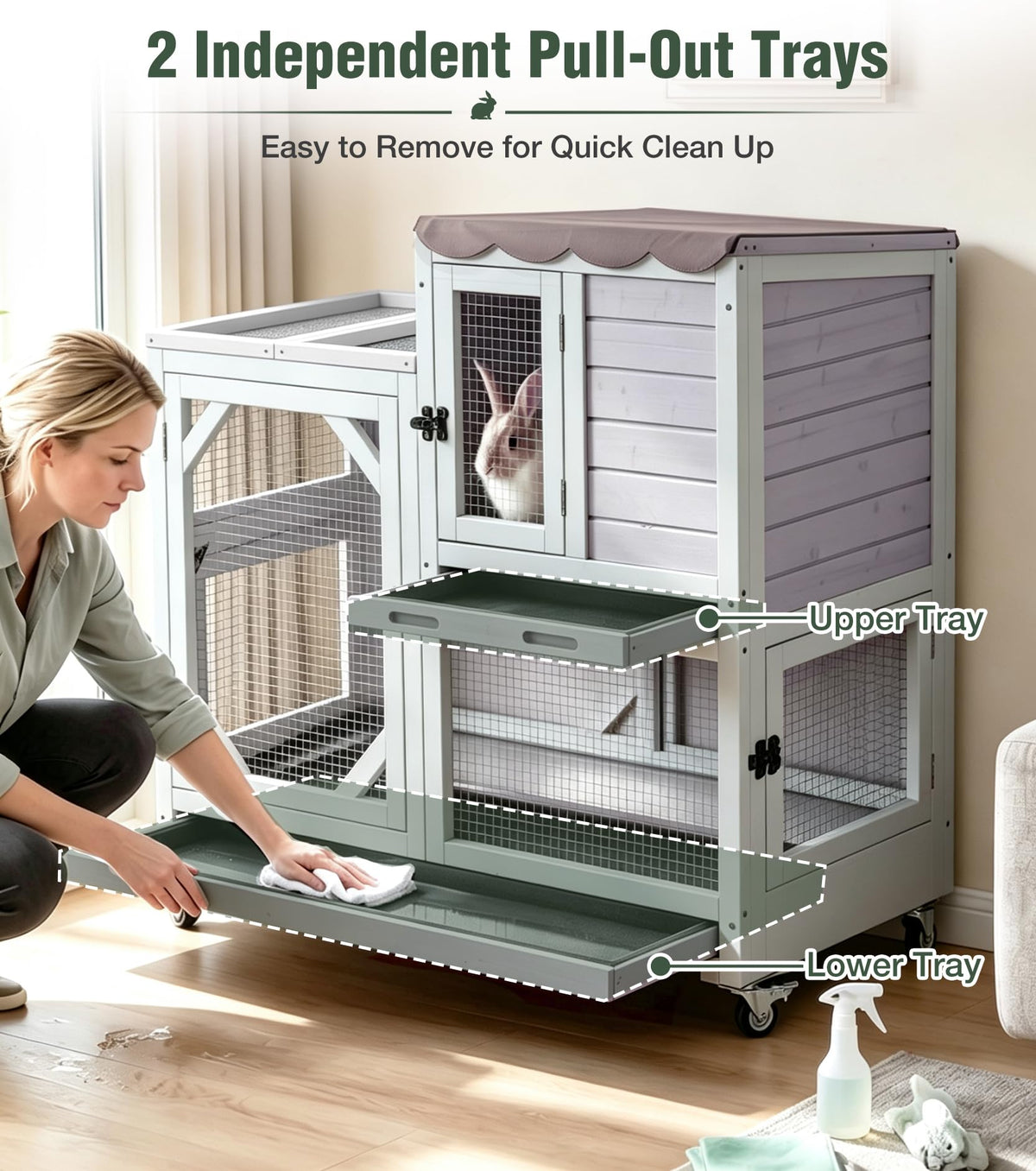 Wooden Rabbit Cage on Wheels with Ramp R371