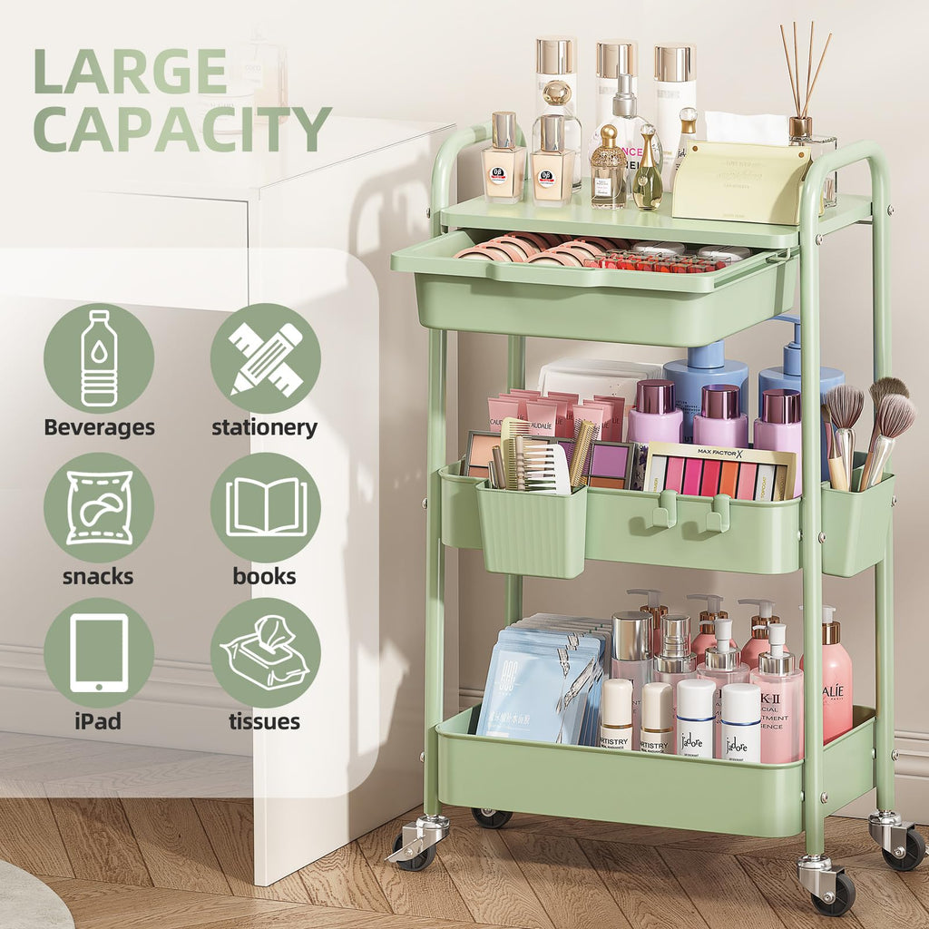 3 Tier Metal Rolling Cart with Drawer Q1758