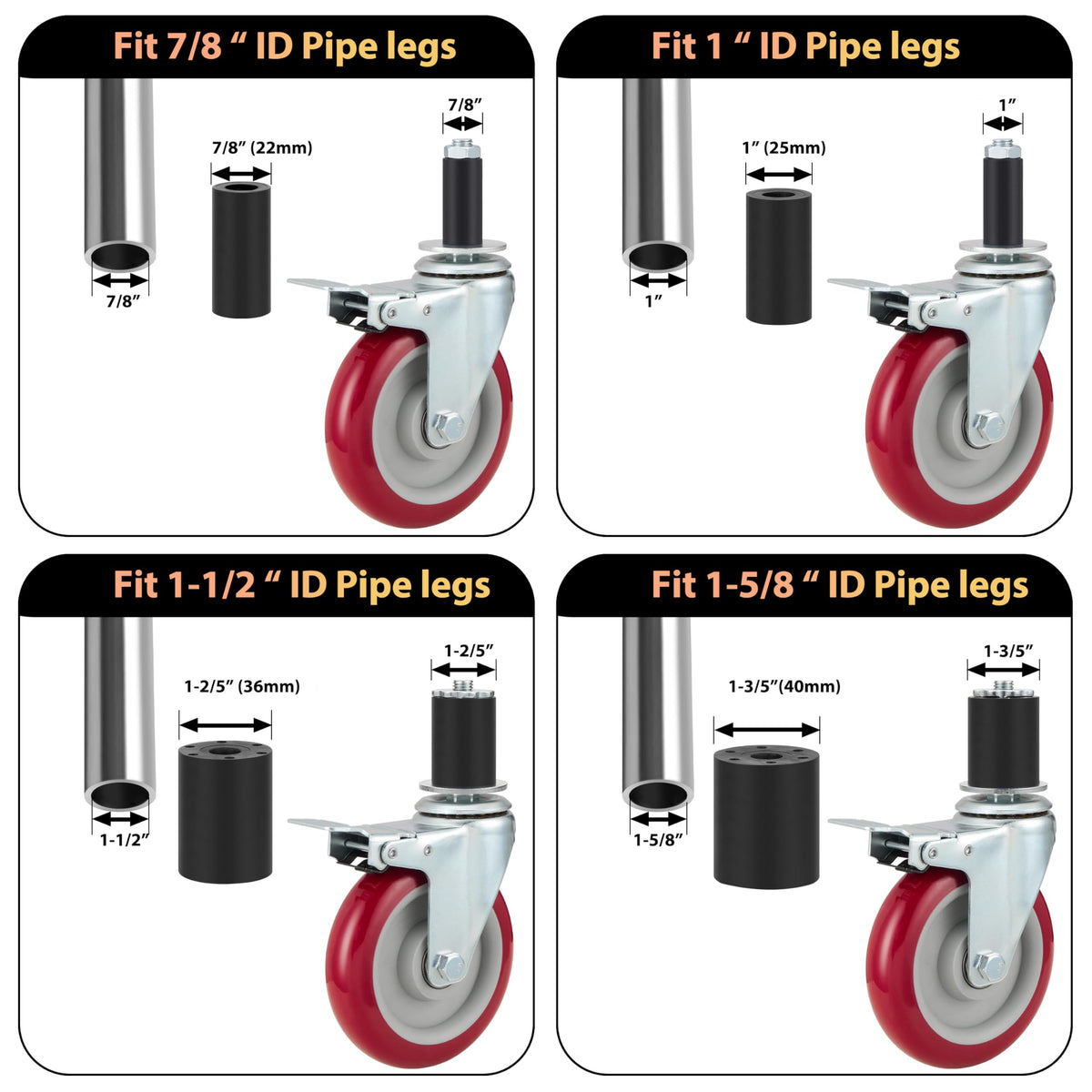 5 Inch Caster Wheels Set of 4 with Brake V8337