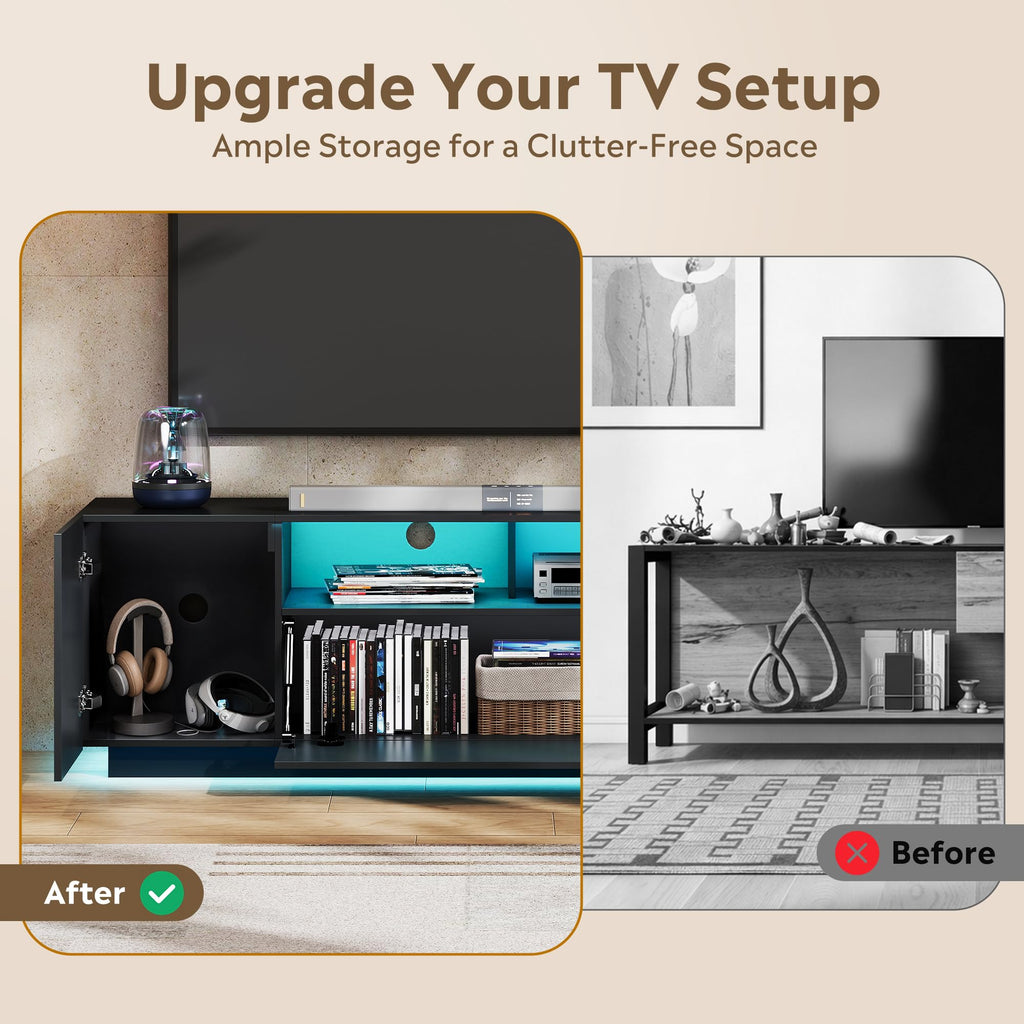 Black TV Stand with Storage Cabinets and Drawer W925442