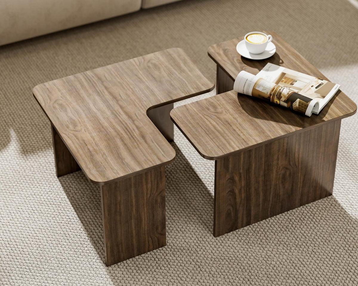 L Shaped Nesting Coffee Table Set of 2 Walnut K540