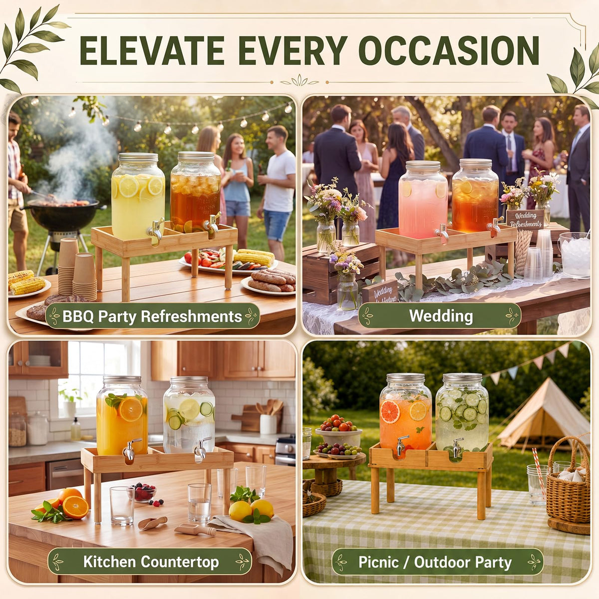 Bamboo Drink Dispenser Stand S99866