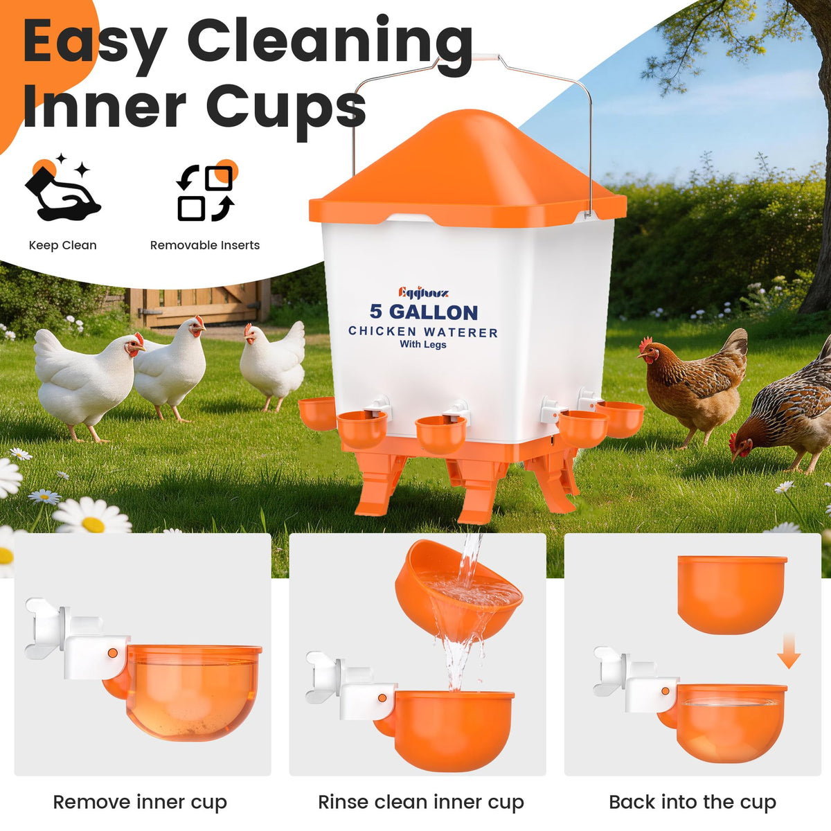 5 Gallons Chicken Waterer Bucket with Cups and Adjustable Legs C12668