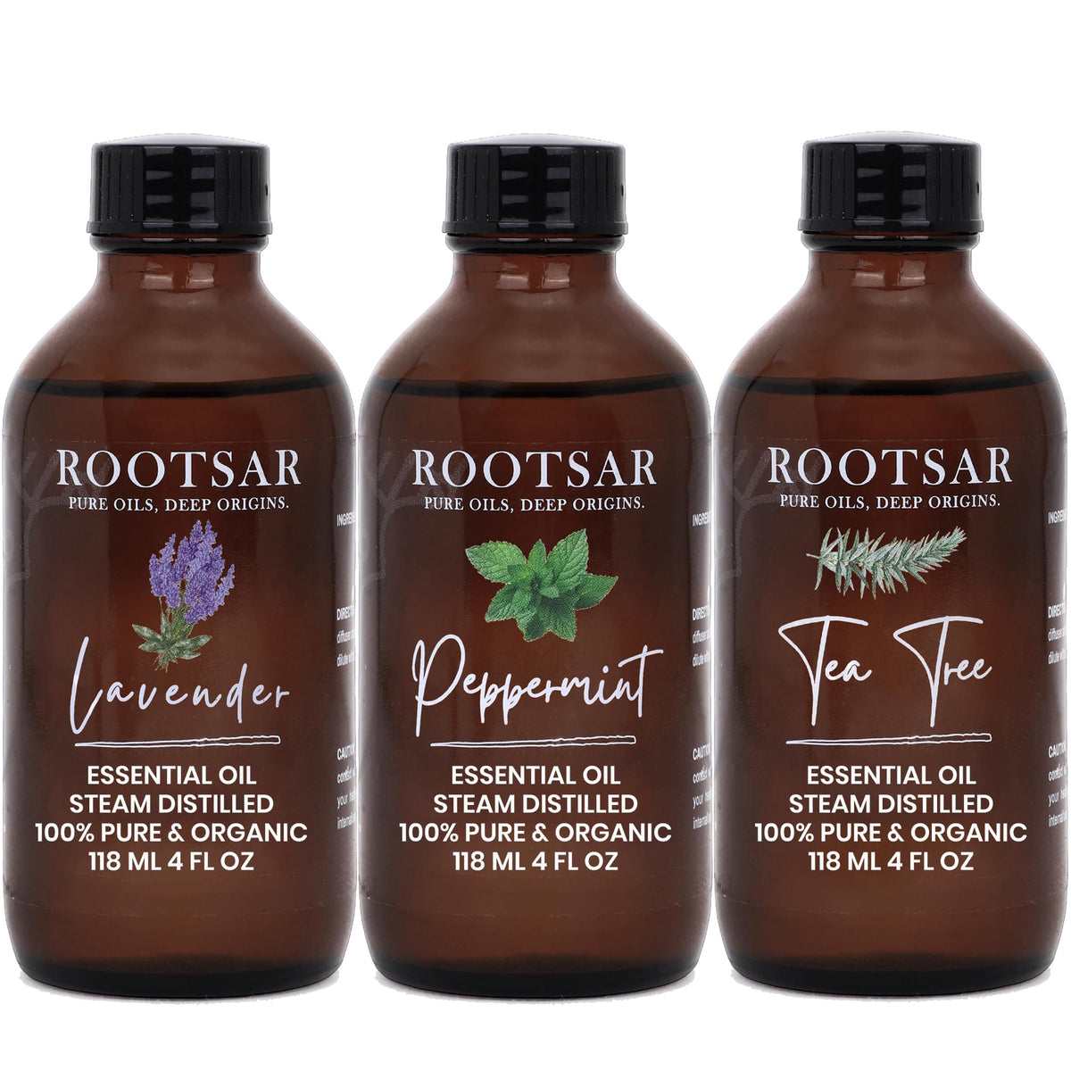 3 Pack Lavender Peppermint Tea Tree Essential Oils 4 Fl Oz G601580