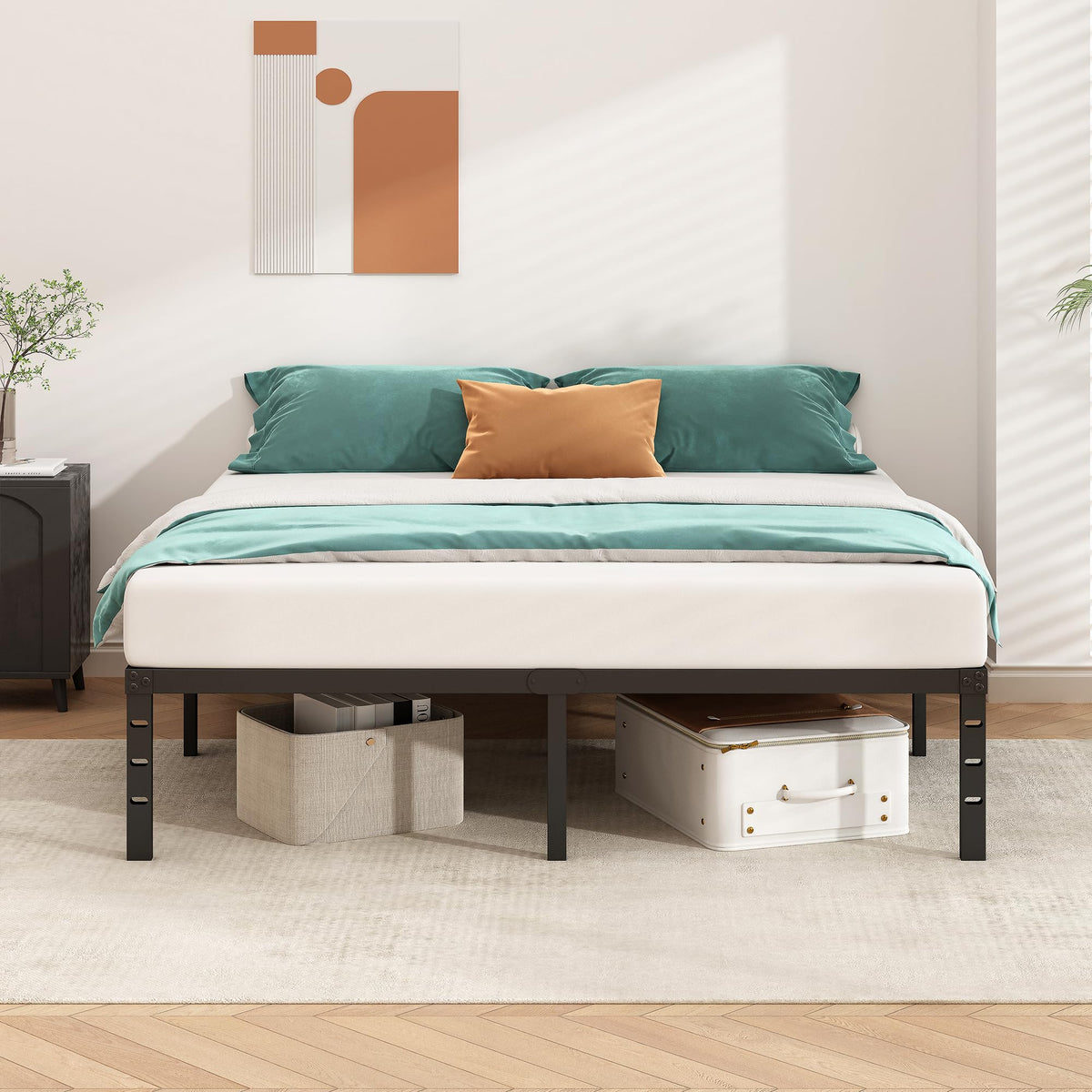 14 Inch Tall Black Metal Platform Twin Size Bed Frame R41216