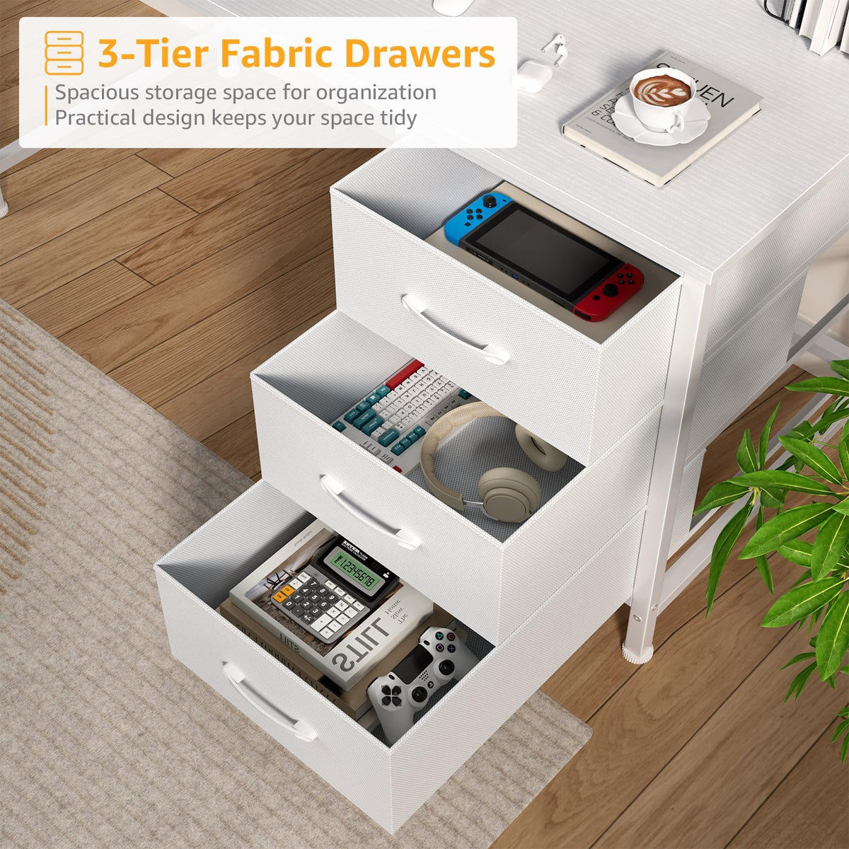 White Computer Desk with Hutch & Drawers 47 Inch A227225