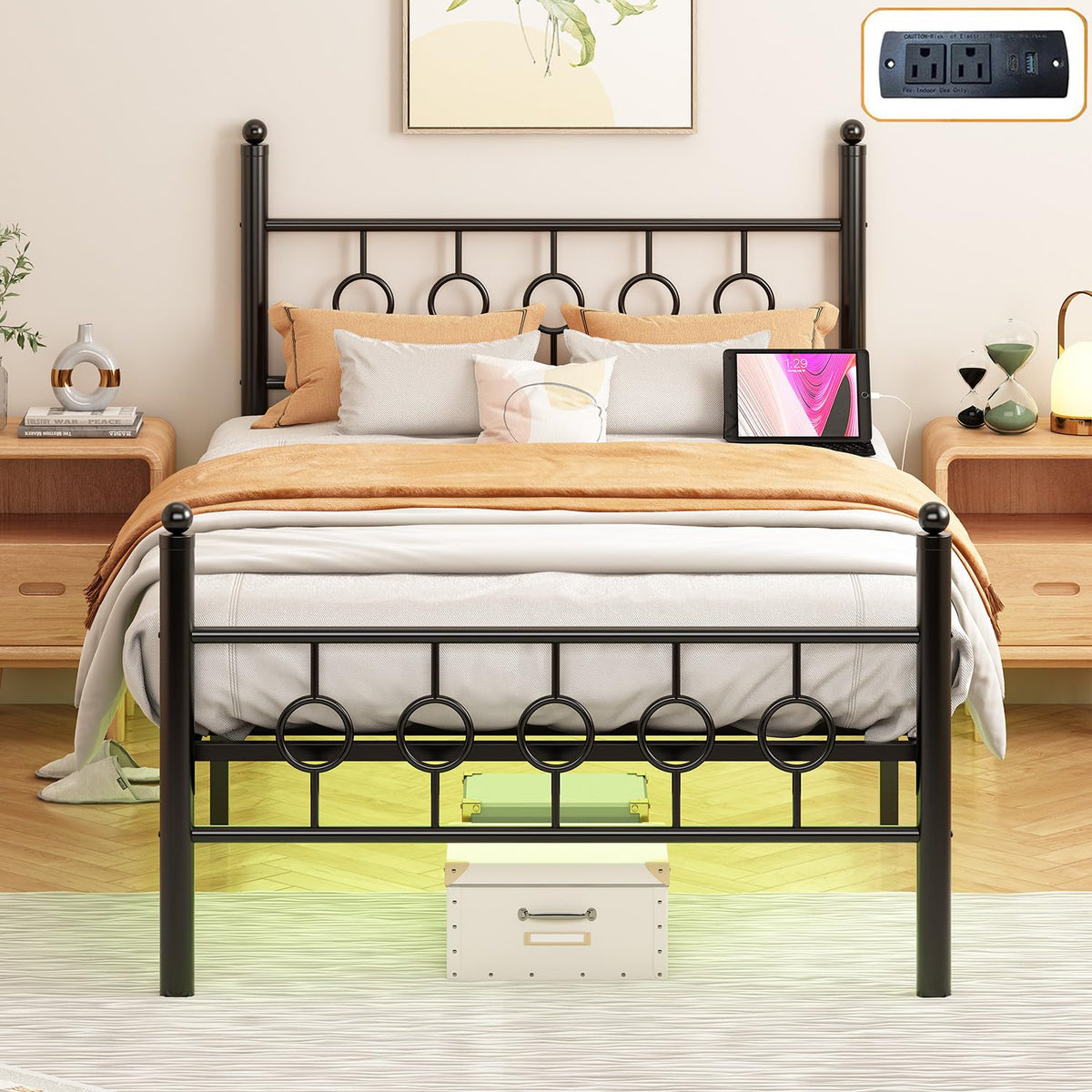 Black Twin Metal Platform Bed Frame with Headboard D3500