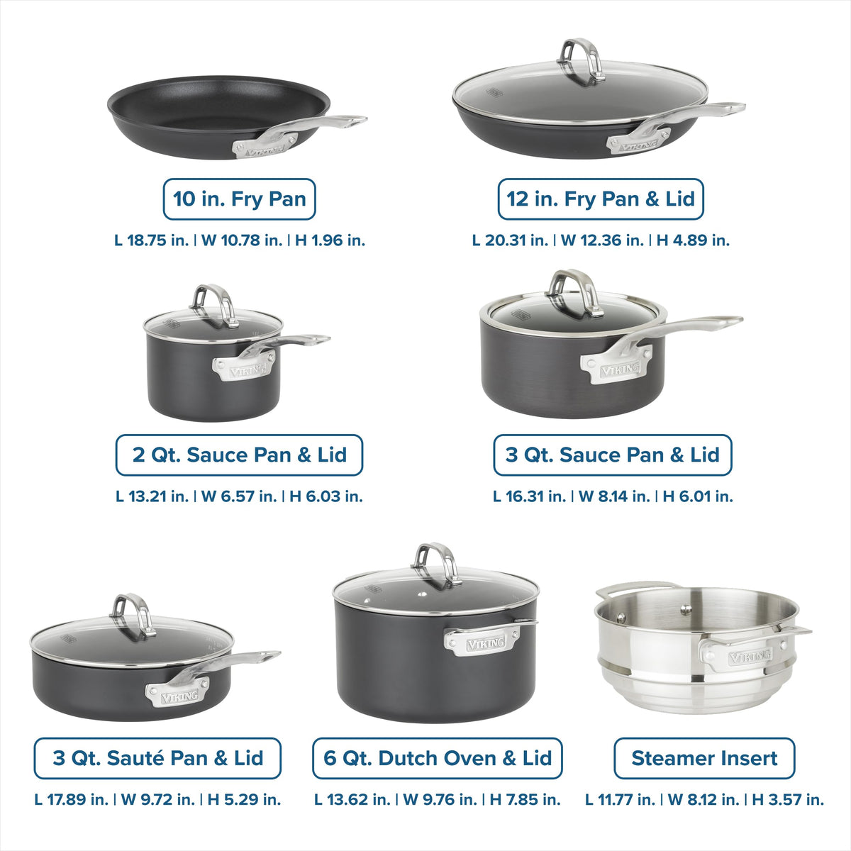 12 Piece Non Stick Hard Anodized Cookware Set with Glass Lids W482474