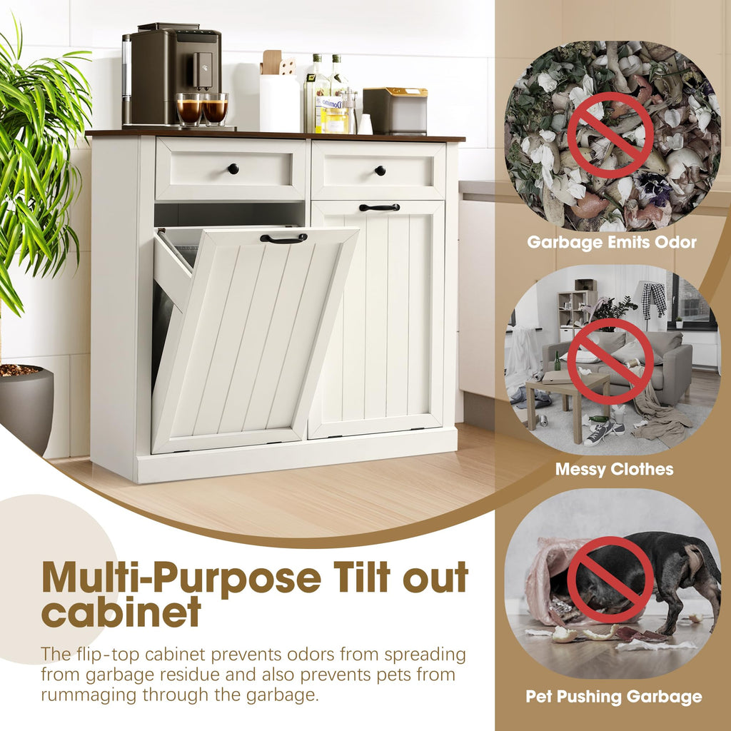 White 22 Gallon Wooden Laundry Hamper Cabinet with 2 Drawers L84705