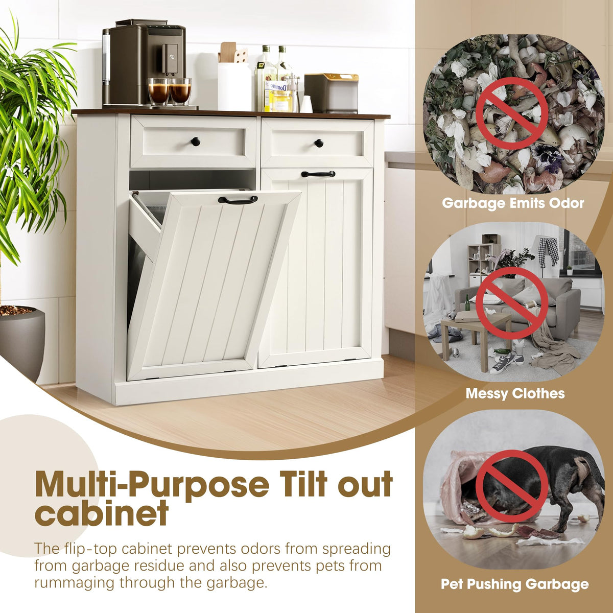 White 22 Gallon Wooden Laundry Hamper Cabinet with 2 Drawers L84705