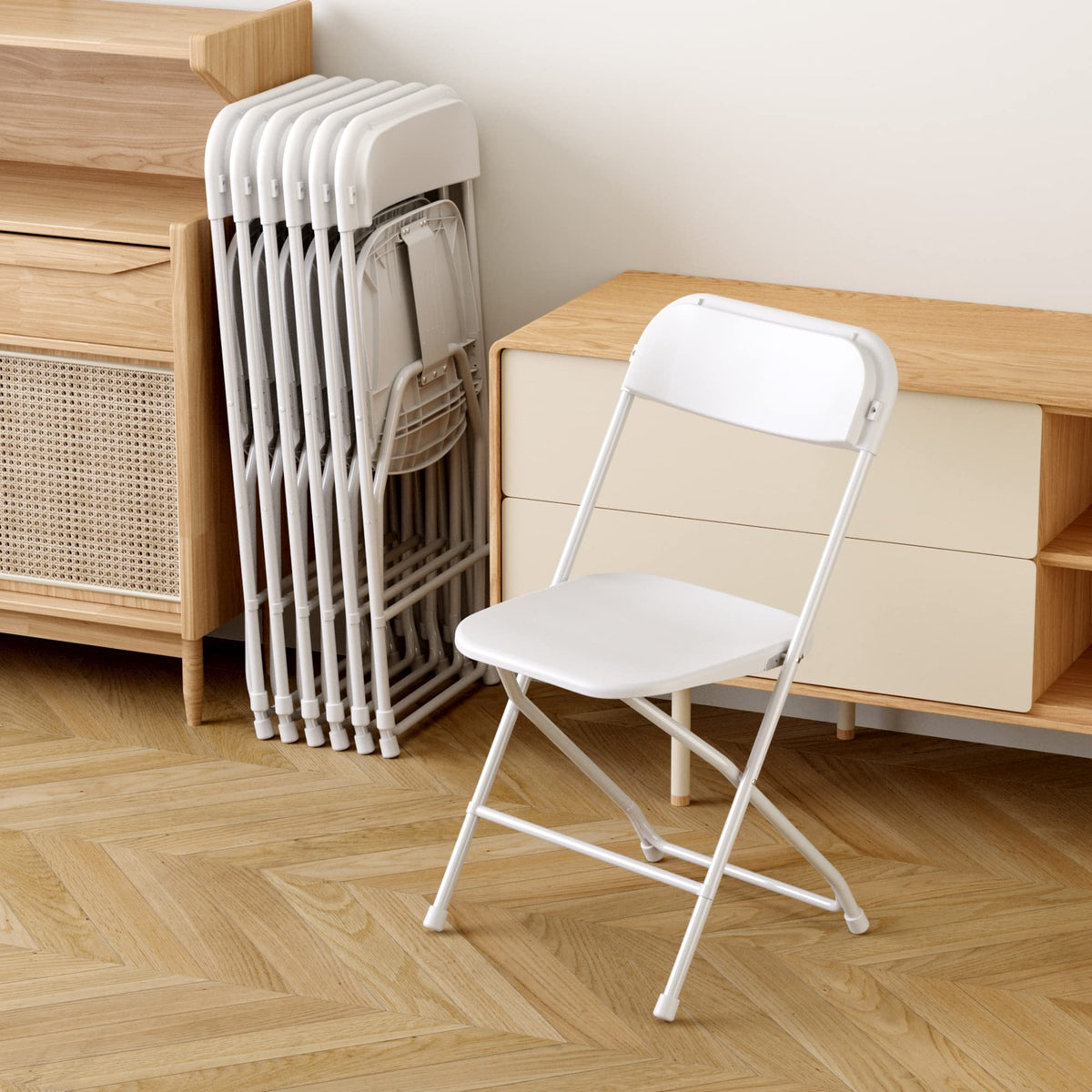 6 Pack White Plastic Folding Chair with Steel Frame K525
