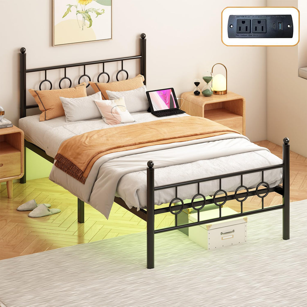 Black Twin Metal Platform Bed Frame with Headboard D3500