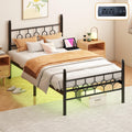 Black Twin Metal Platform Bed Frame with Headboard D3500