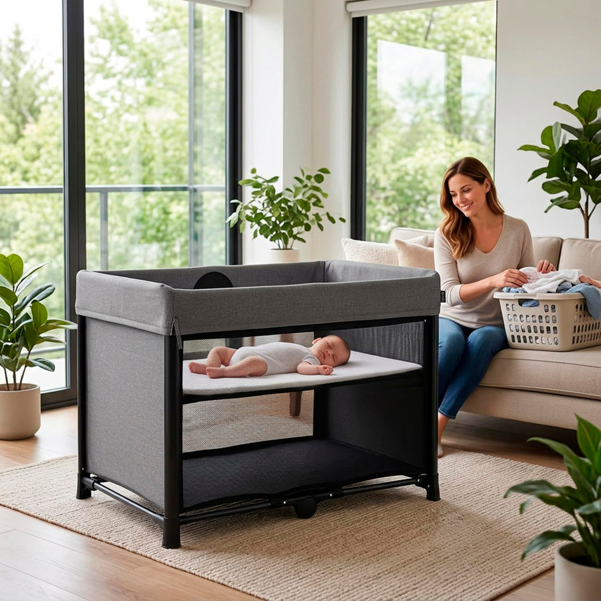 Portable Playard with Instant Fold and Bassinet, Grey T866