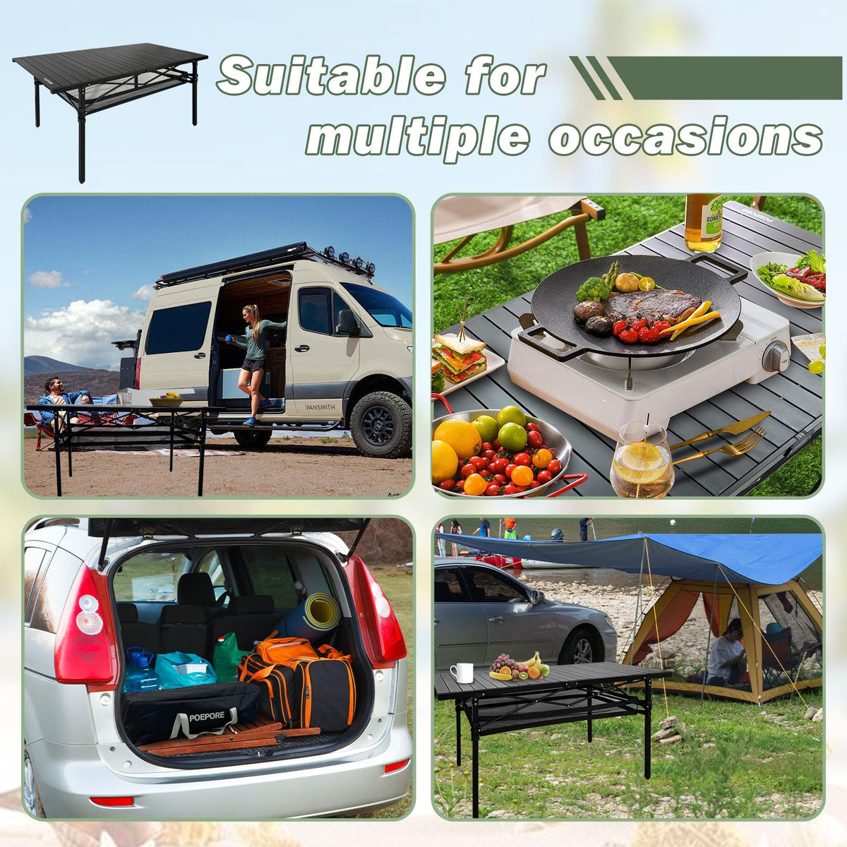 Large Folding Aluminum Camping Table with Storage and Carry Bag V416766