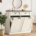White 22 Gallon Wooden Laundry Hamper Cabinet with 2 Drawers L84705