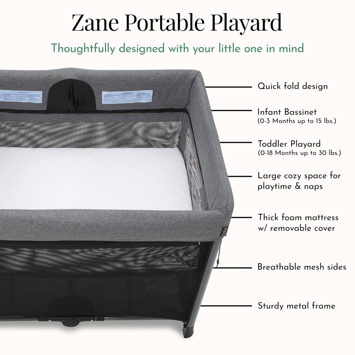 Portable Playard with Instant Fold and Bassinet, Grey T866