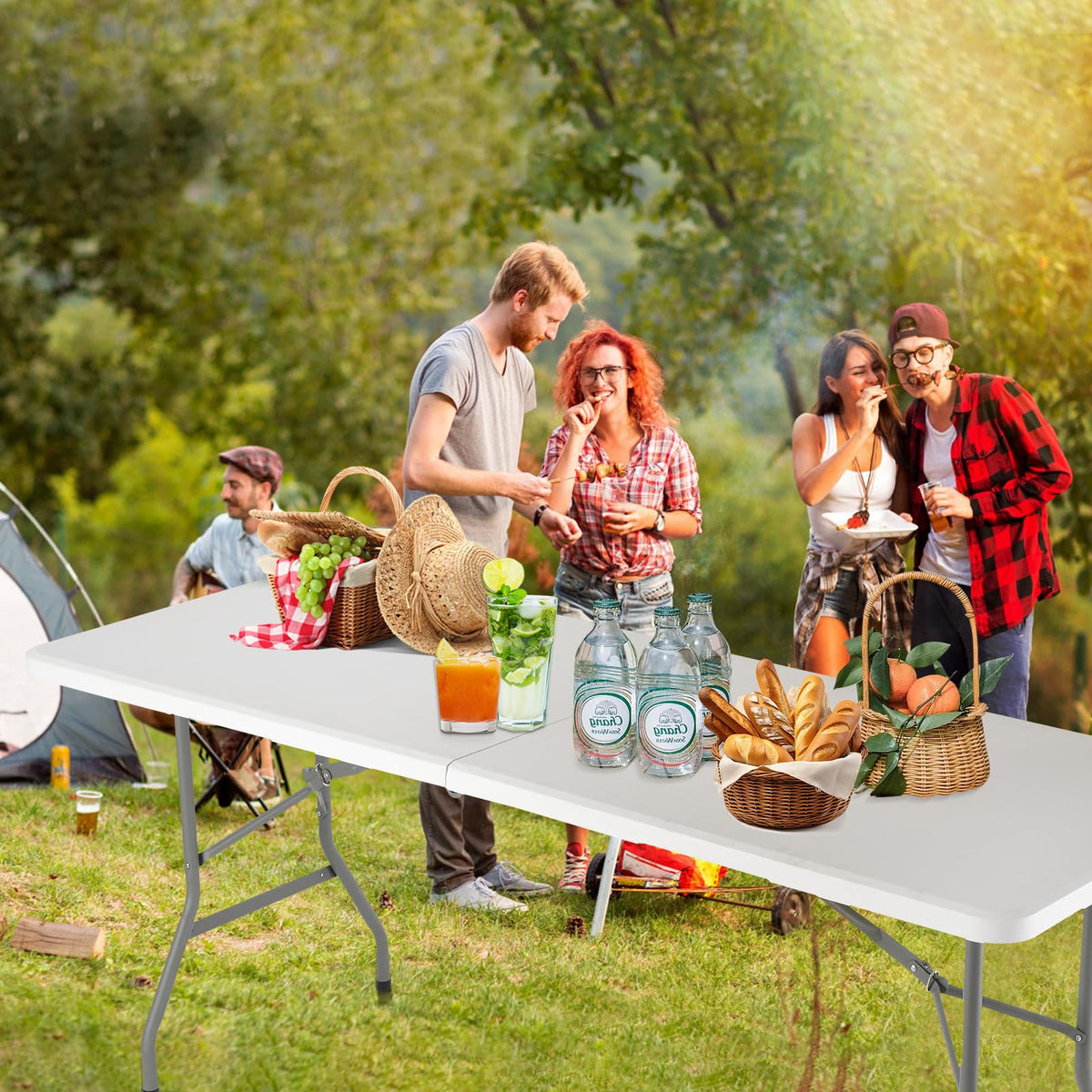 White Portable Folding Table with Carrying Handle T438123