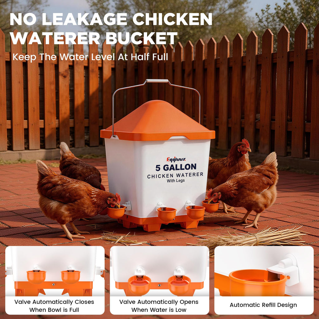 5 Gallons Chicken Waterer Bucket with Cups and Adjustable Legs C12668