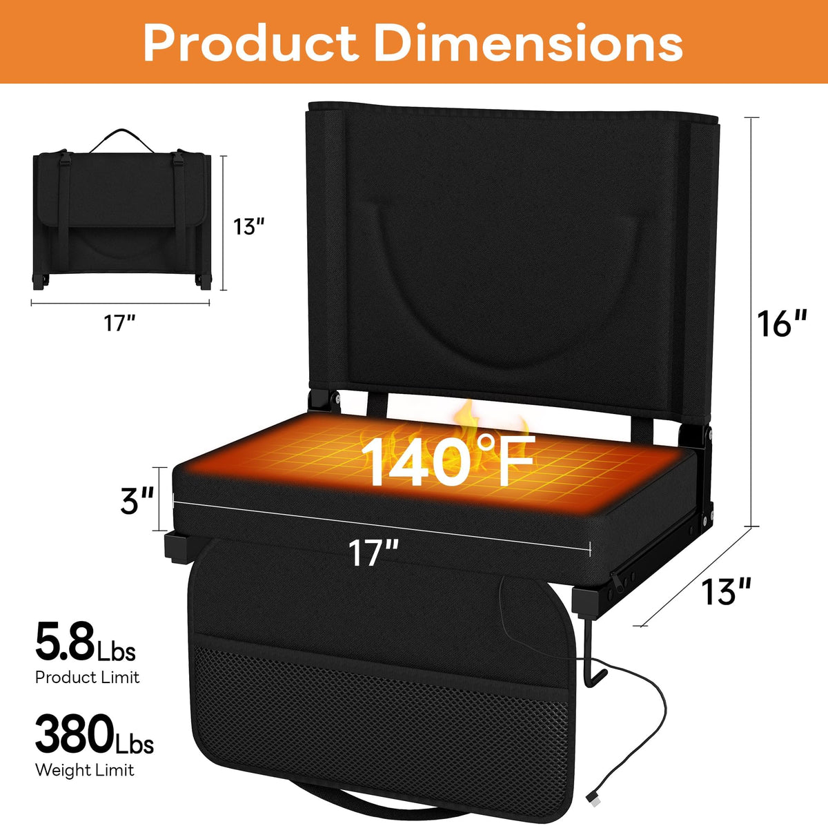 Black Heated Folding Stadium Seat L457290
