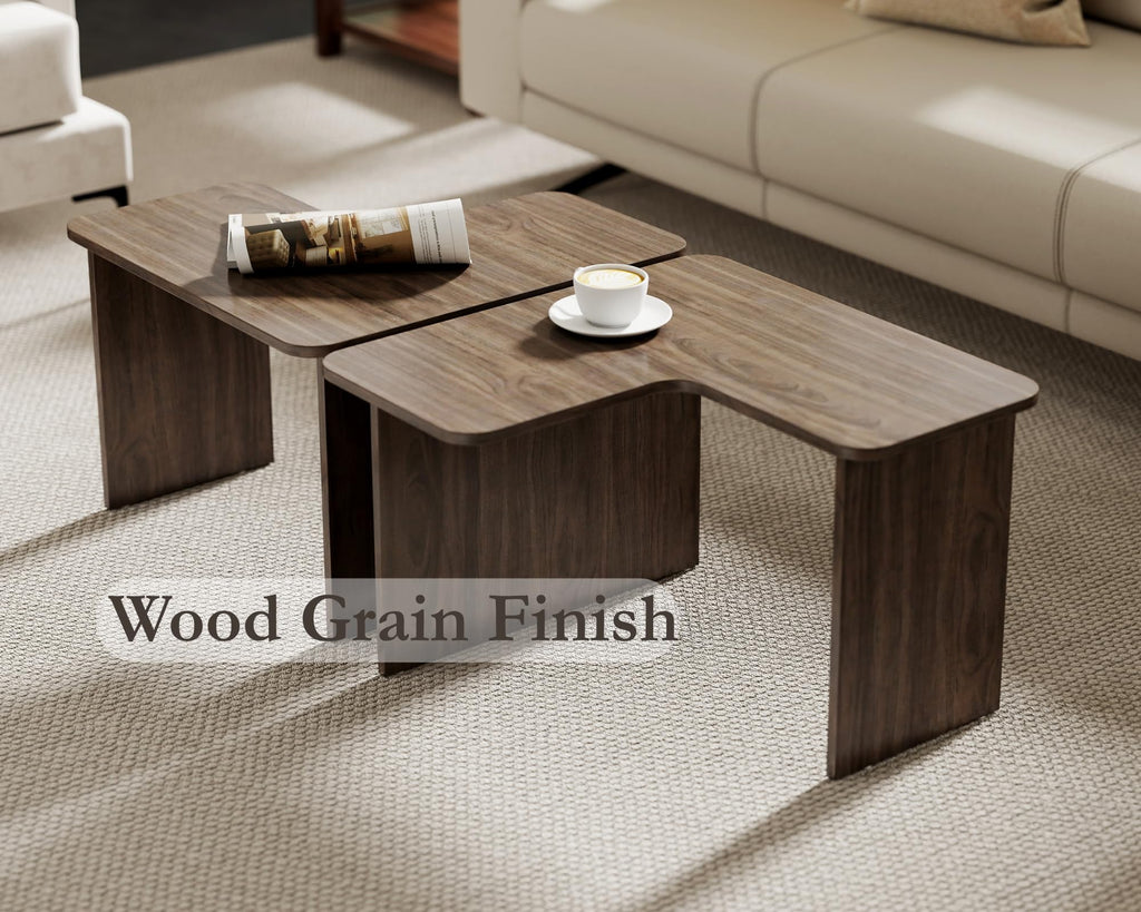 L Shaped Nesting Coffee Table Set of 2 Walnut K540