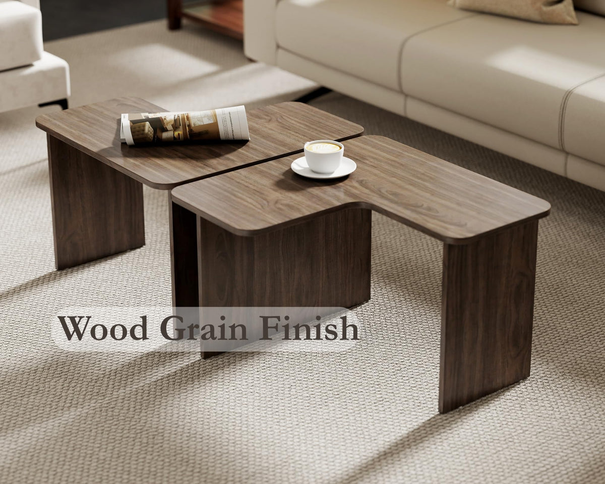 L Shaped Nesting Coffee Table Set of 2 Walnut K540