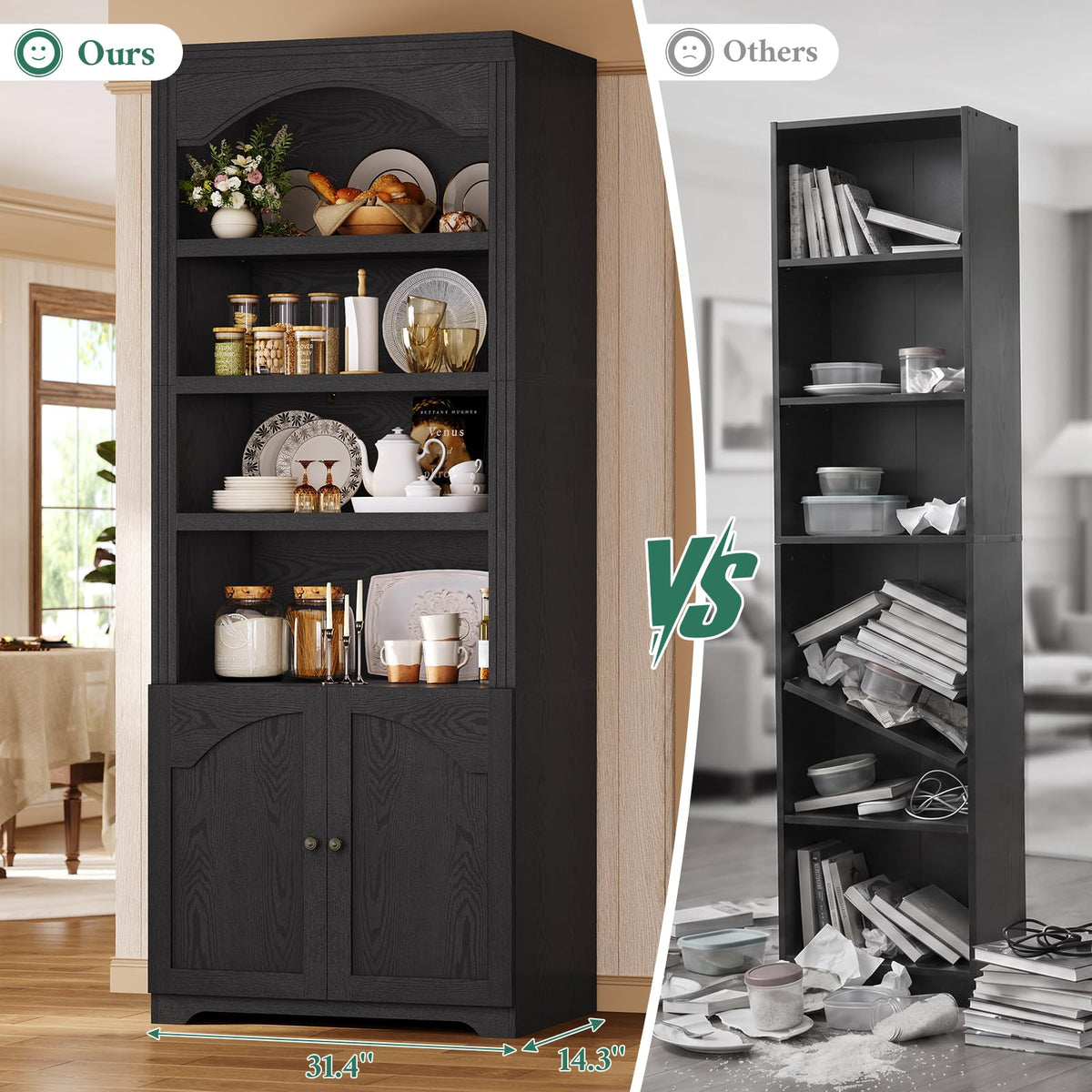 81"x31.4" Arched Bookcase with Adjustable Shelves & Doors I62250