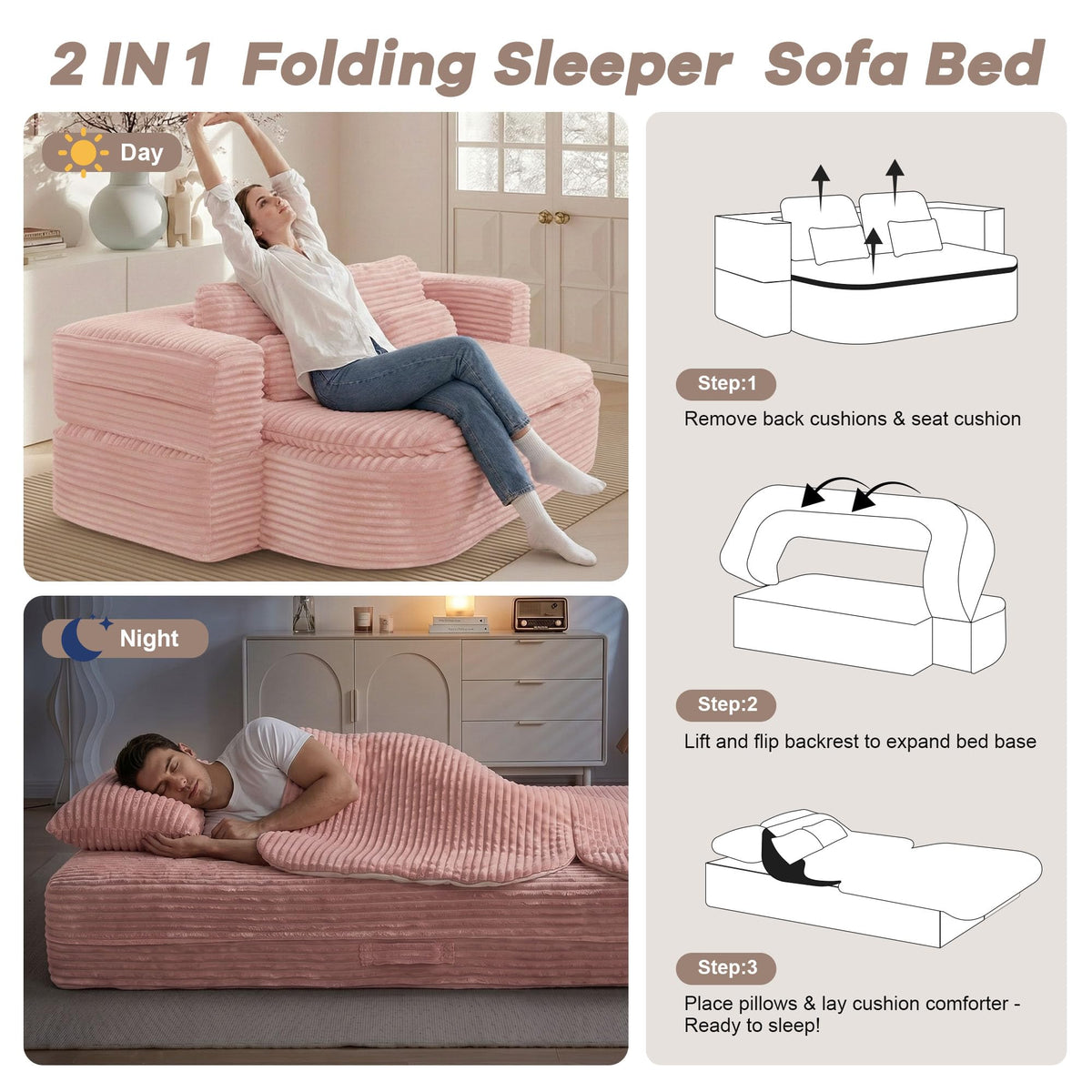 75'' Folding Sleeper Sofa Bed L807