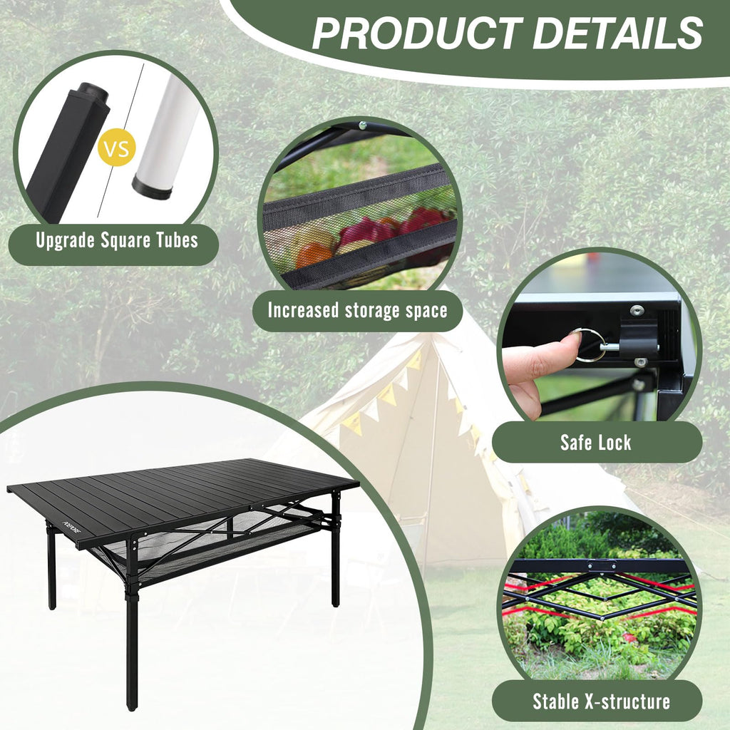 Large Folding Aluminum Camping Table with Storage and Carry Bag V416766