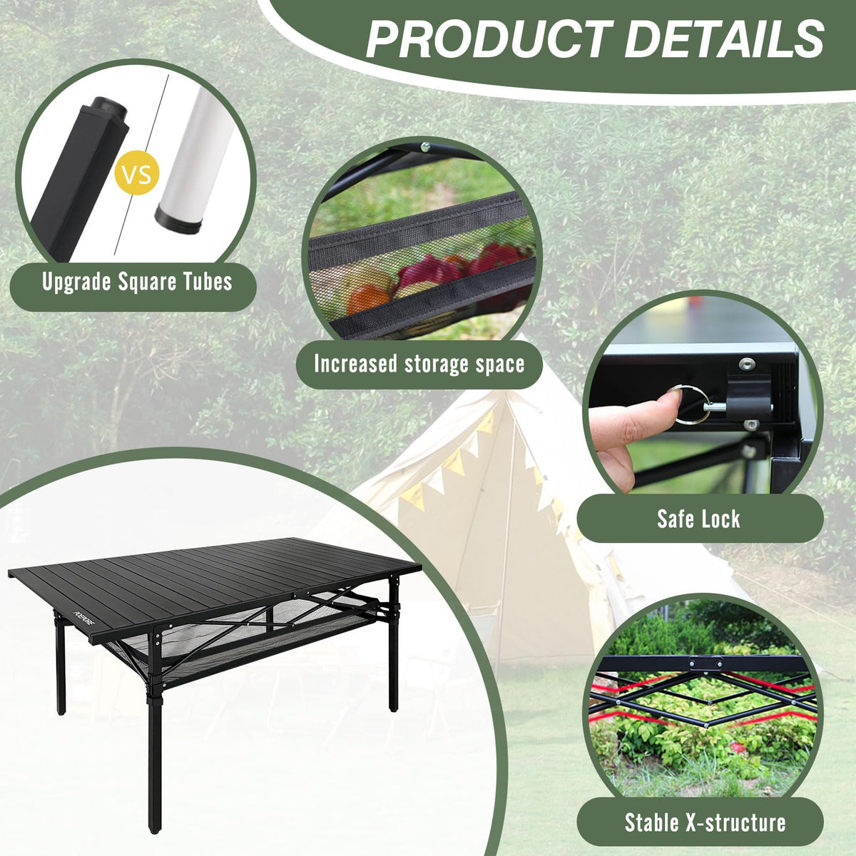 Large Folding Aluminum Camping Table with Storage and Carry Bag V416766
