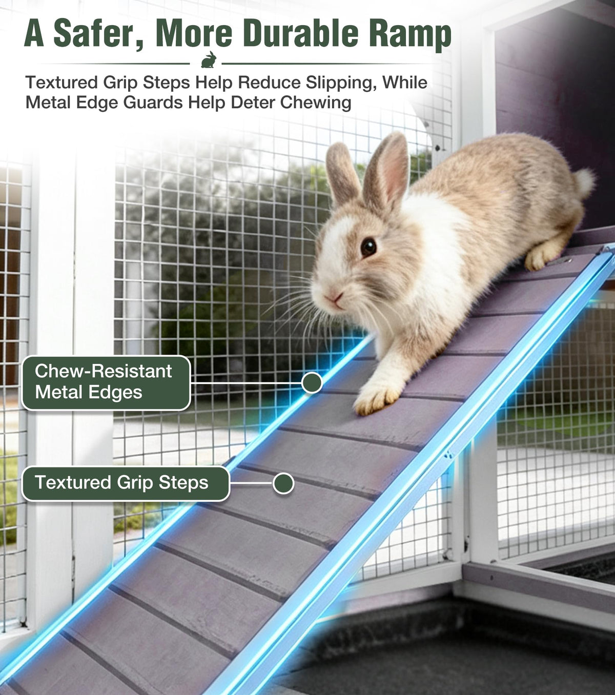 Wooden Rabbit Cage on Wheels with Ramp R371