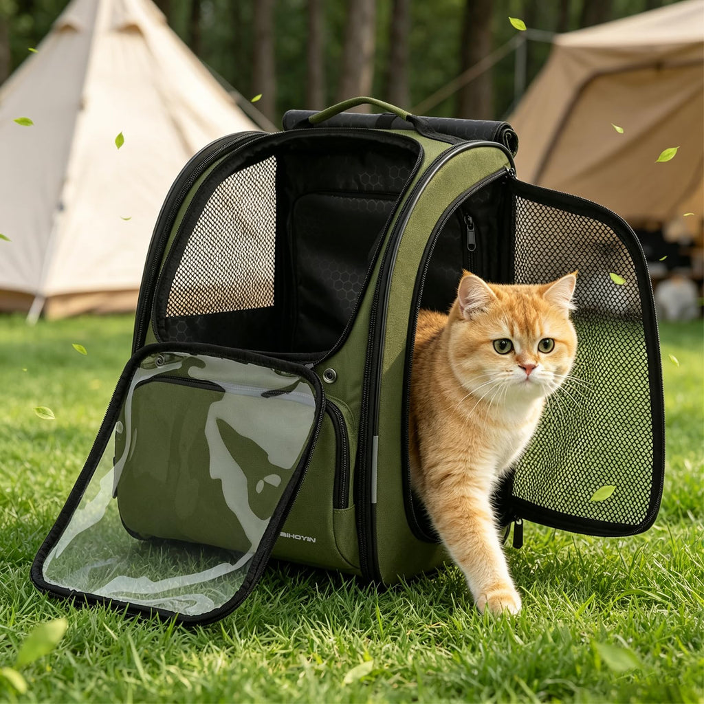 Green Expandable Cat Backpack Carrier X9379