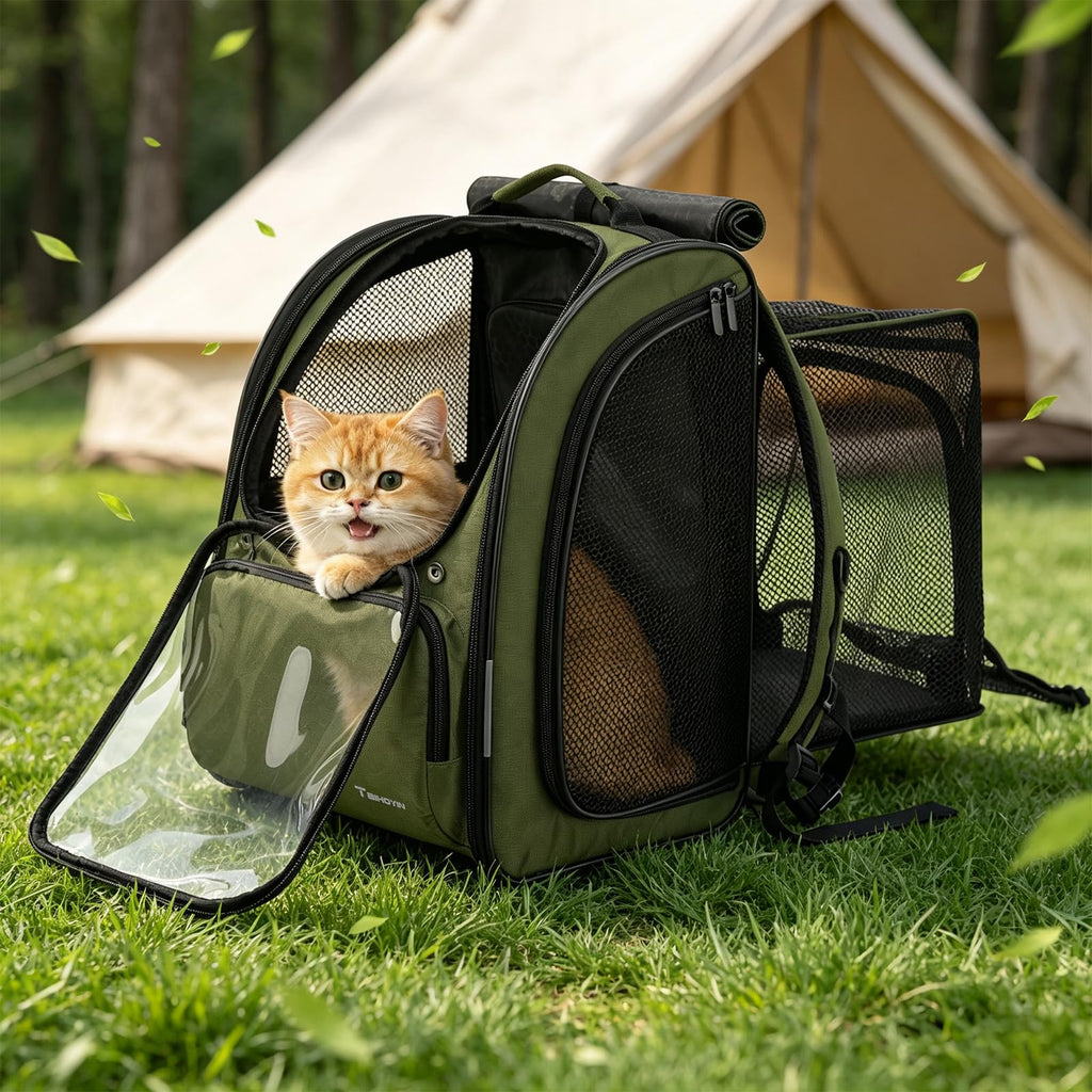 Green Expandable Cat Backpack Carrier X9379
